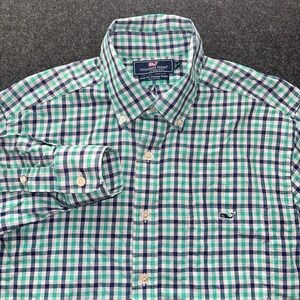 Vineyard Vines Shirt M Green Blue Check Plaid Classic Fit Tucker Button‎ Down